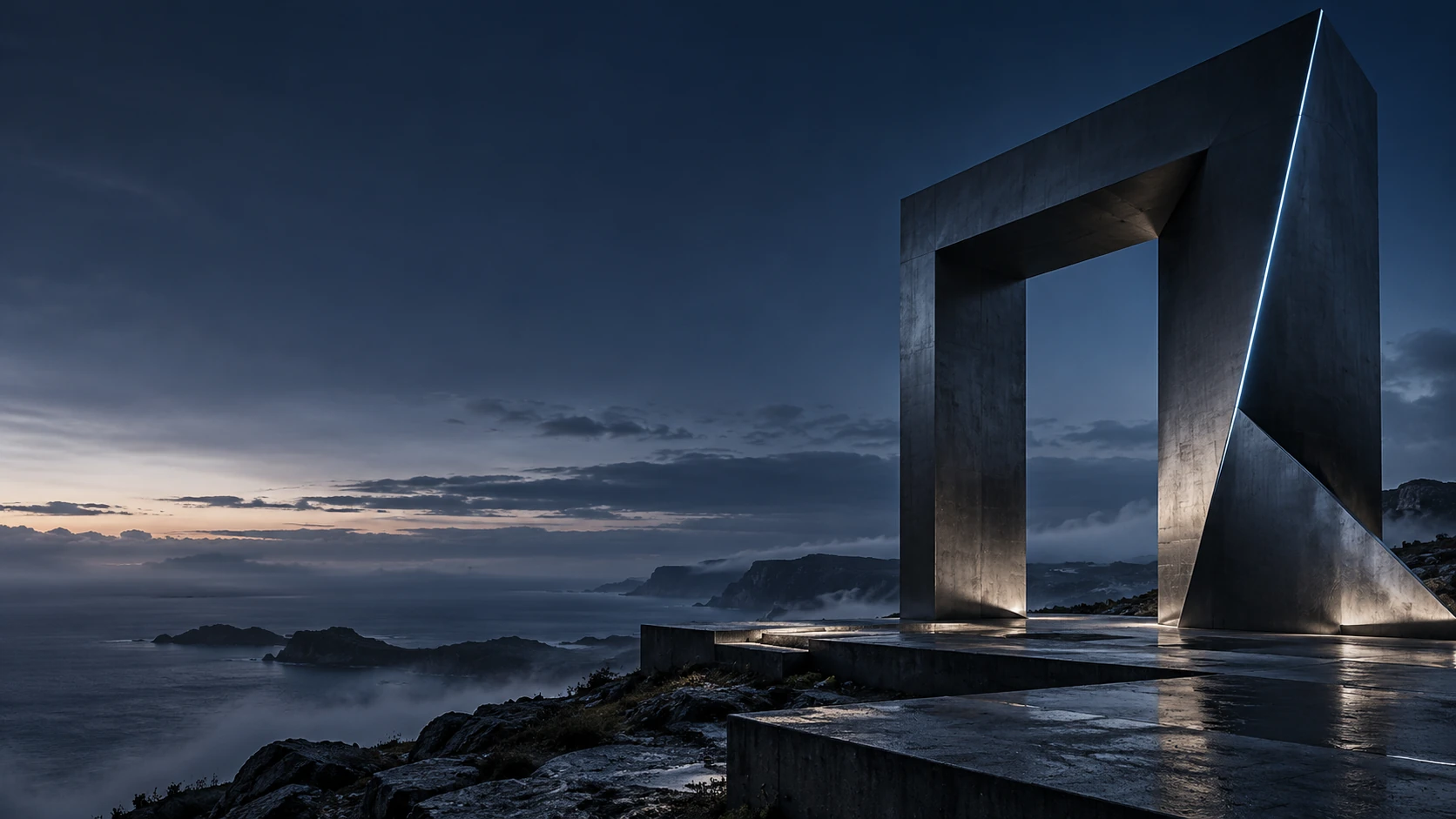 Illustrative coastal architecture at blue hour from the NORTHLINE template