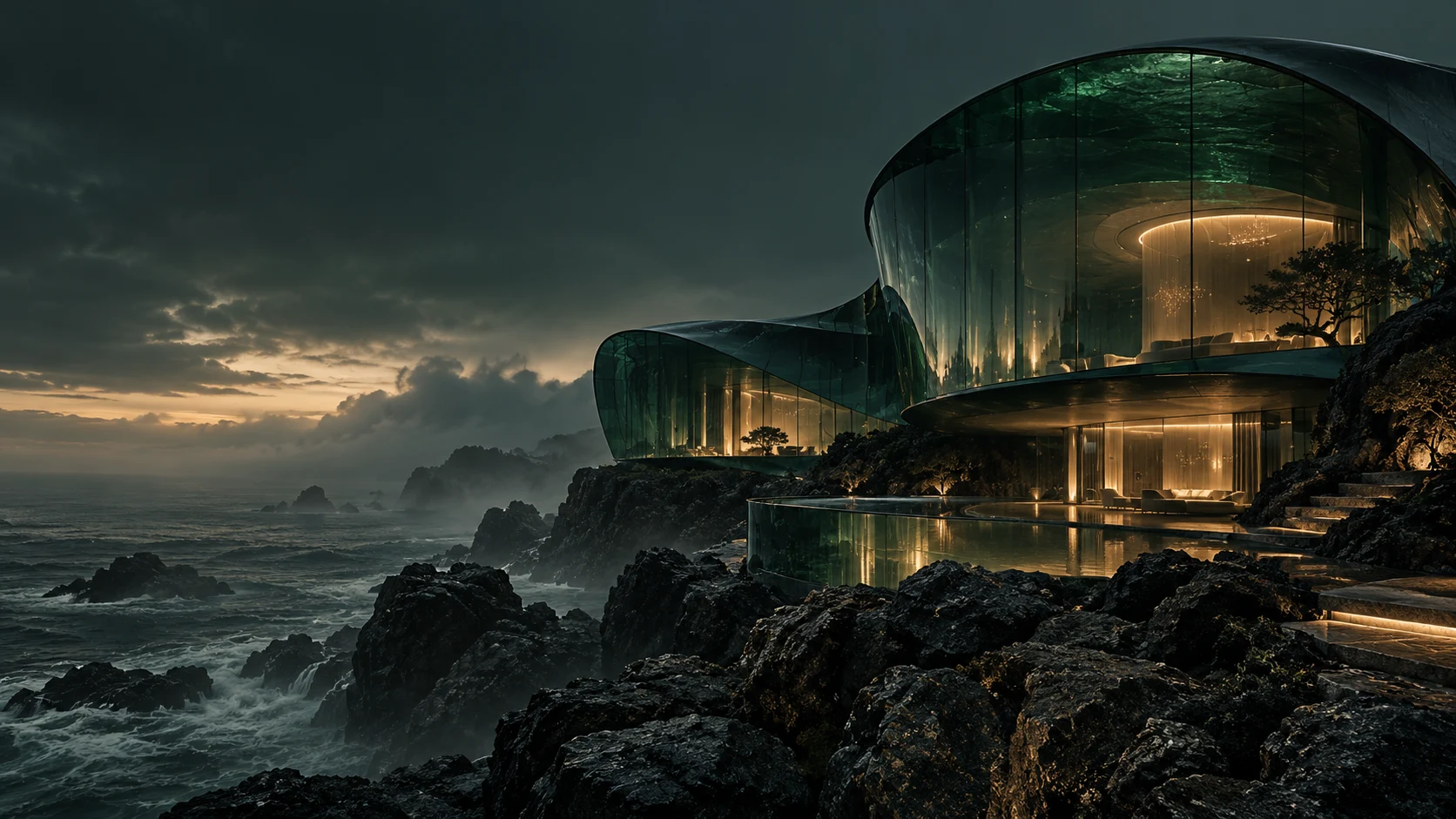 Illustrative emerald coastal architecture used in the AUREN template